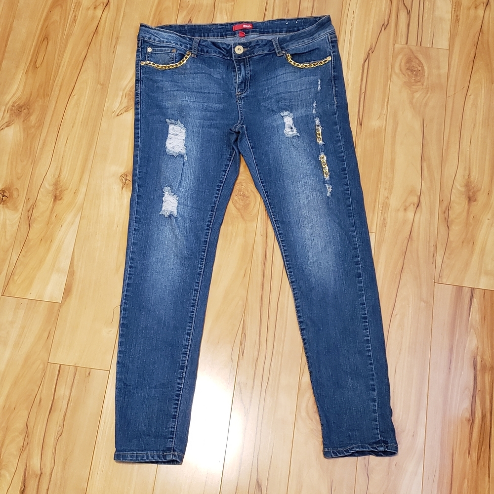 BONGO JUNIORS DISTRESSED CHAIN SUPER SKINNY JEANS